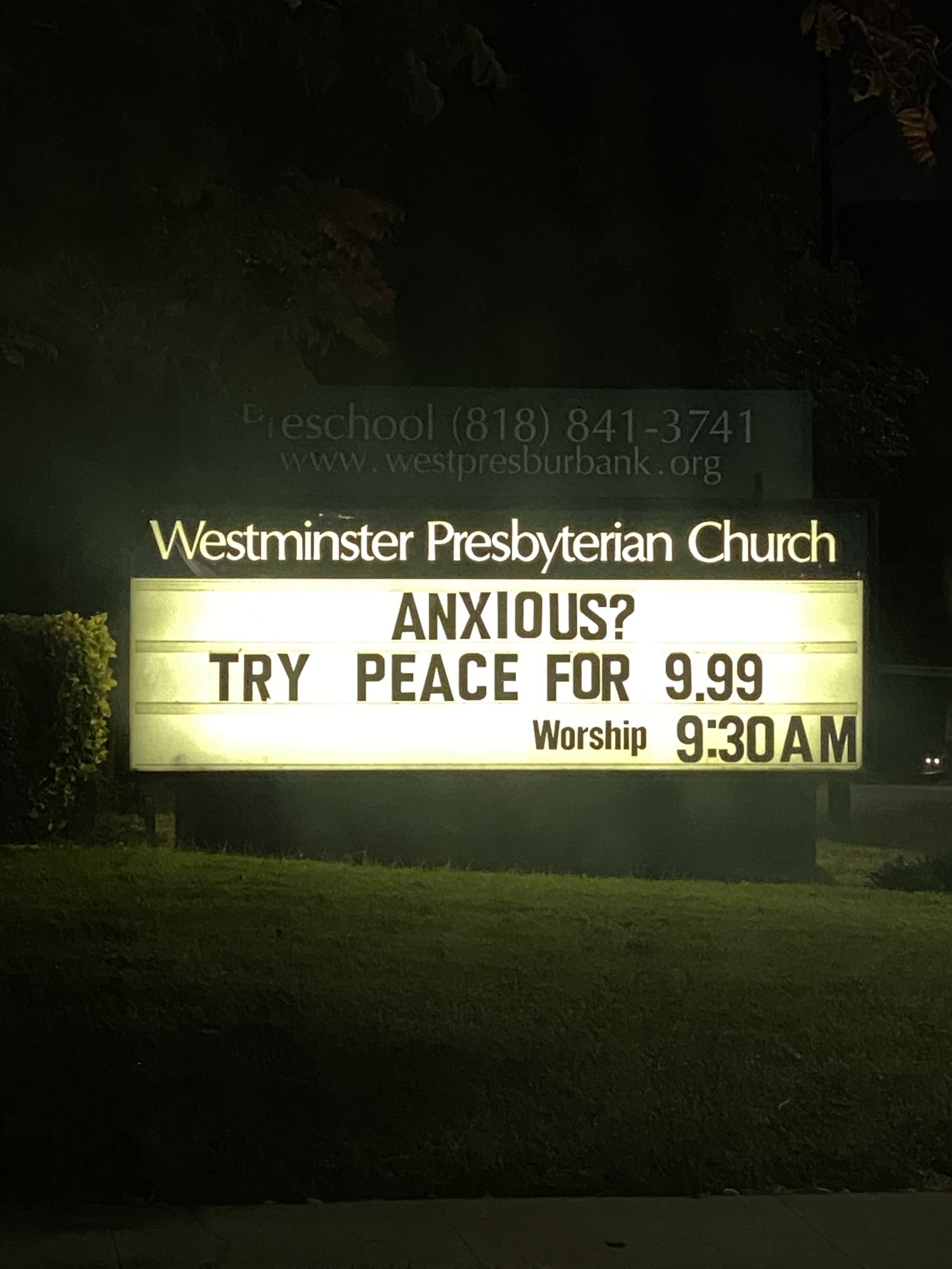 Westminster Presbyterian Church marquee, Burbank